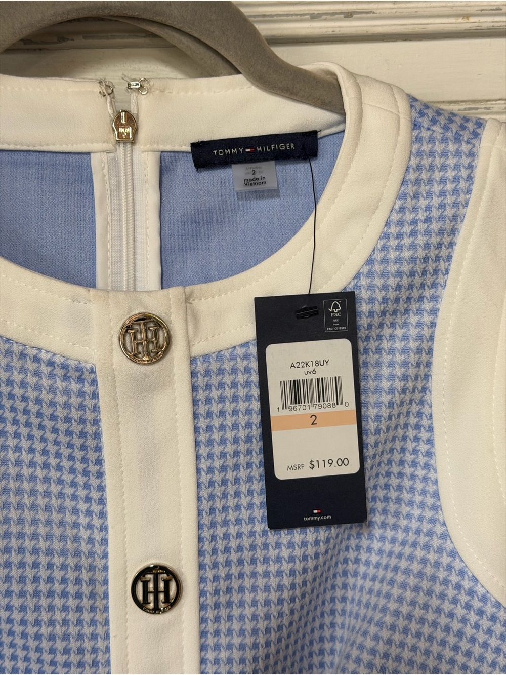 Tommy Hilfiger nwt Light Blue and White Gingham hoodstooth Sleeveless Dress - Picture 3 of 6